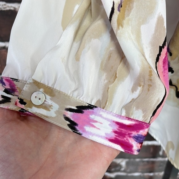 Chico’s Blouse Top Paisely Pink Cream Chico’s Size 12 Large - Picture 10 of 15